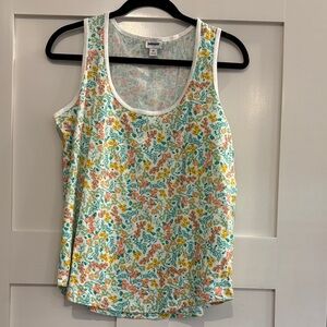 NWOT J.Crew Floral Scoop Neck Tank - Coral & Teal Flowers.  Women’a size M